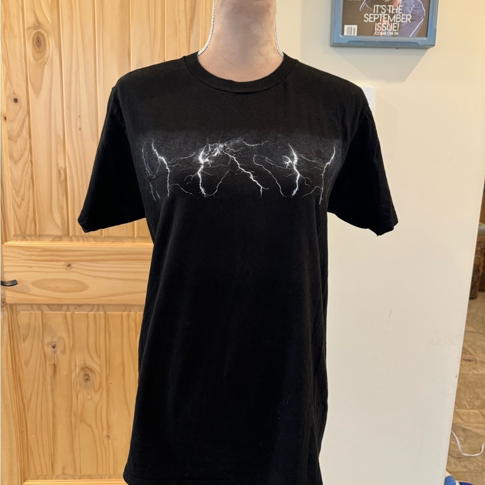 Black Graphic Tee with Lightning Design